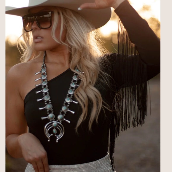 One Shoulder Bodysuit with Fringe - Picture 2 of 8